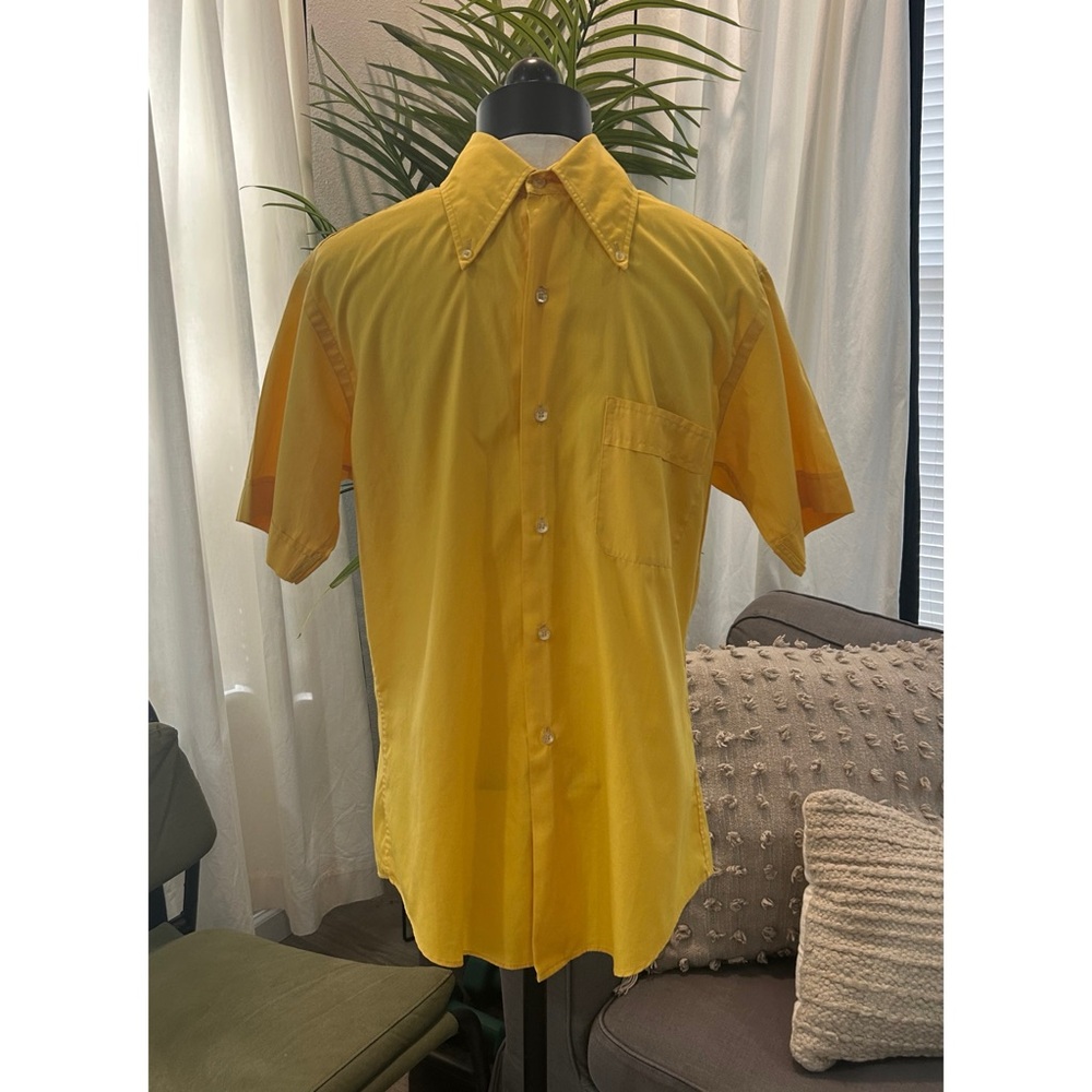Men's Lew Magram Yellow Vintage Button Down Shirt Size Small Short Sleeve Cotton